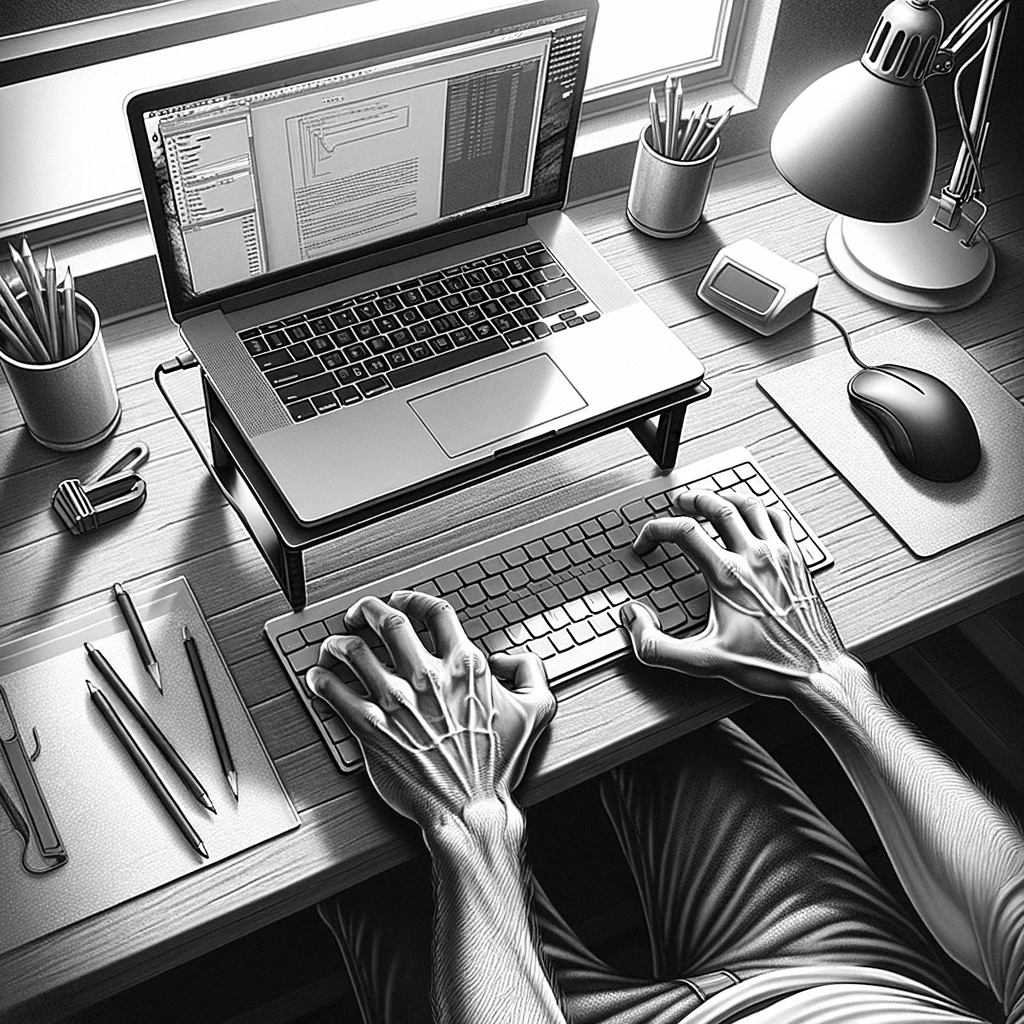 PCスタンドと外付けキーボードを設置した場合、手首の位置は、外付けキーボードの奥行の長さだけ、手前にズラすことになりますが、普通は、特別なニーズがなければ、奥行がとりわけ深いパソコンデスクを選択することはありませんので、手首が浮かされることになります。